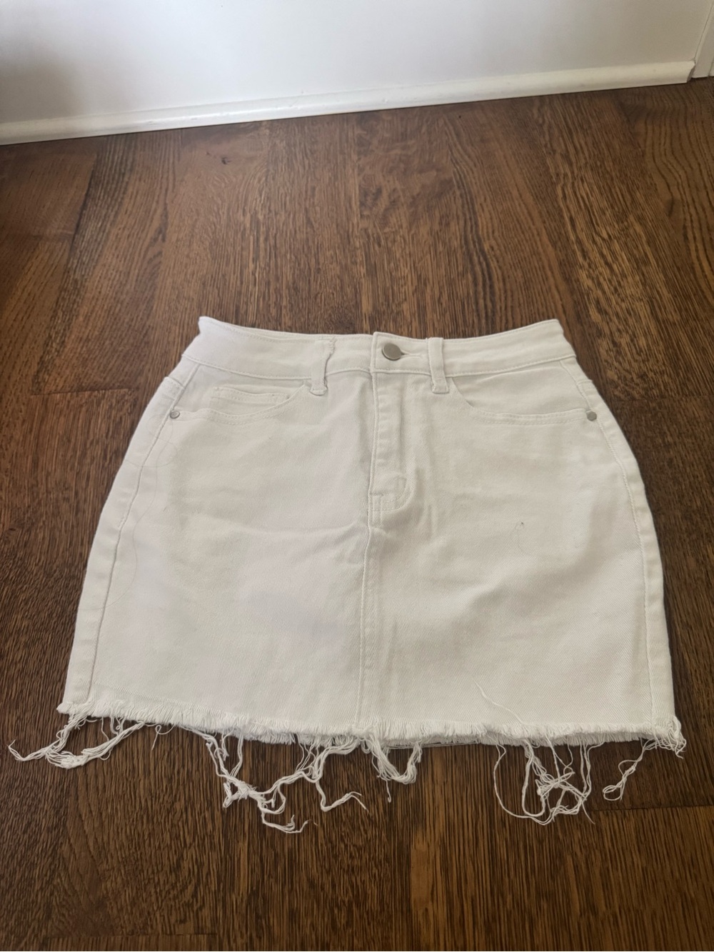 Amazon White Denim Mini Skirt with Frayed Hem